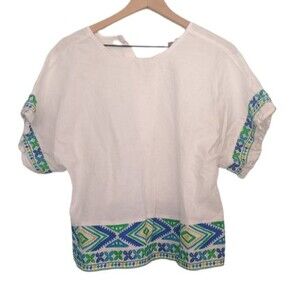 Falls Creek White Embroidered Linen Blouse Size Large